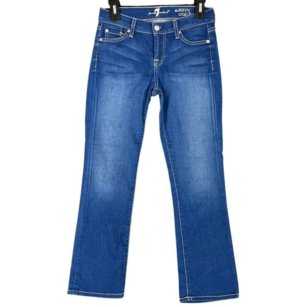 7 For All Mankind Skinny Crop Roll Blue Denim Jeans Medium Wash Stretch 26 Women